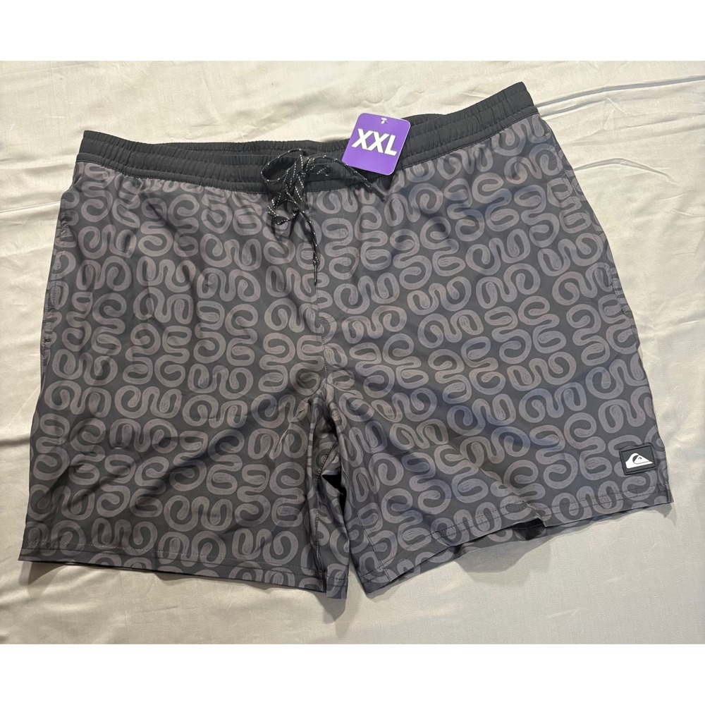 Quiksilver Mens Swim Trunks XXL Grey Black Swirl Quick Dry UPF 50 Board Shorts